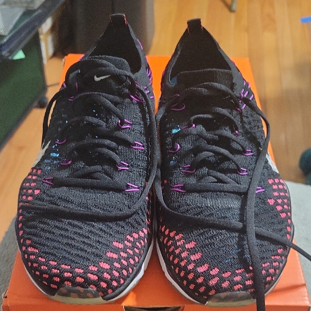 Nike Flex Fury Black and Pink Athletic Sneakers with Knit Upper